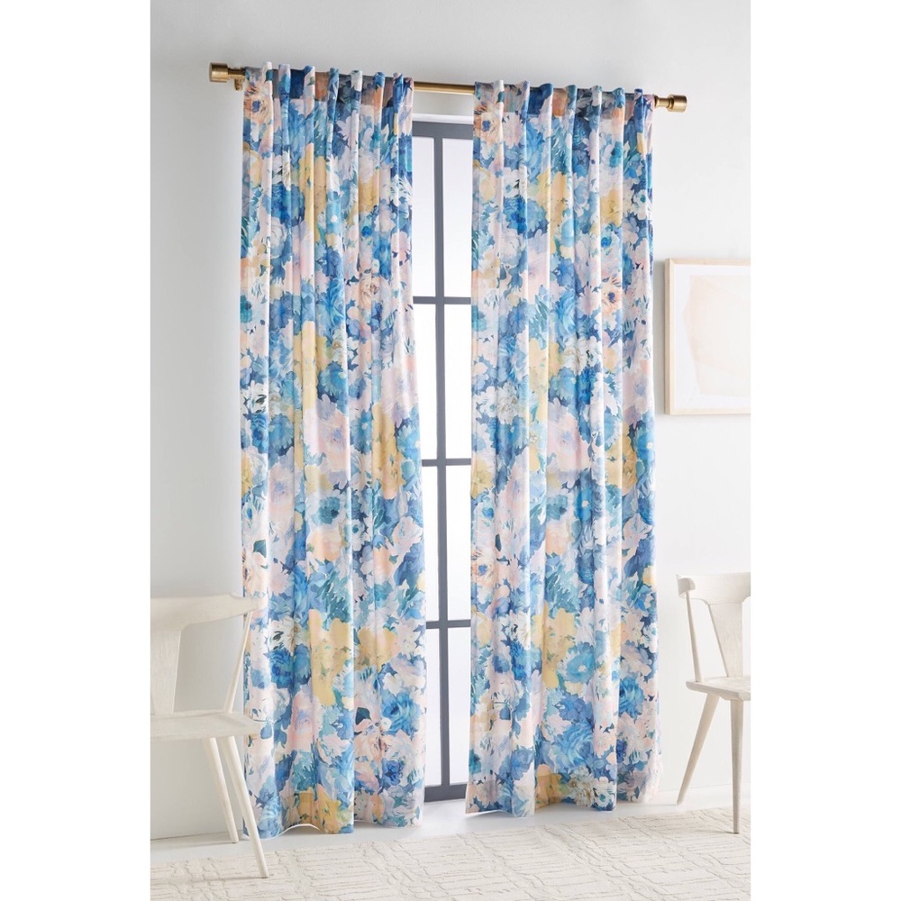 Anthropologie Blue and Yellow Floral Curtains